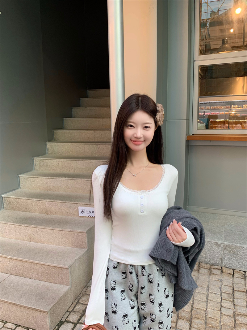 韩版磨毛加绒加厚方领锁骨打底衫女秋冬新款保暖修身内搭长袖上衣详情29