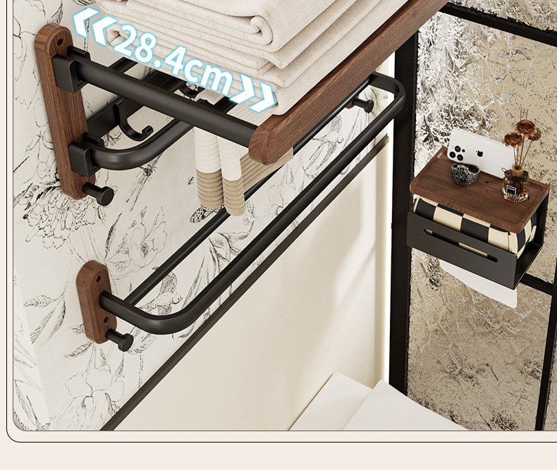 胡桃木卫生间毛巾架免打孔高端浴巾置物架浴室架子洗手间厕所挂件详情14