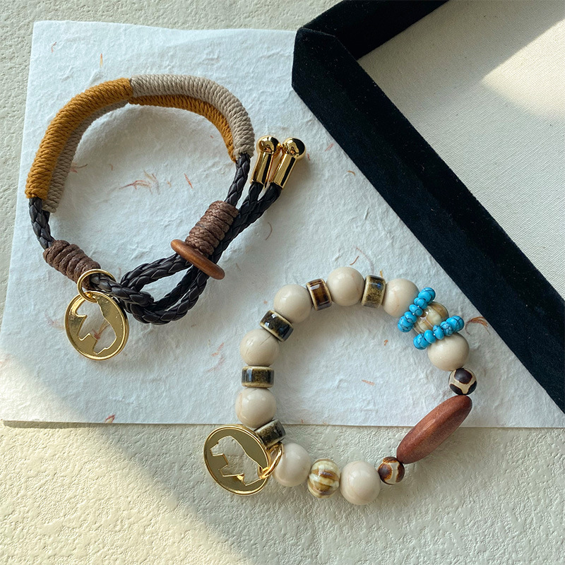 小马画像硬币象牙果木原片手工编织手链木马雕塑钥匙链包挂手环女详情5