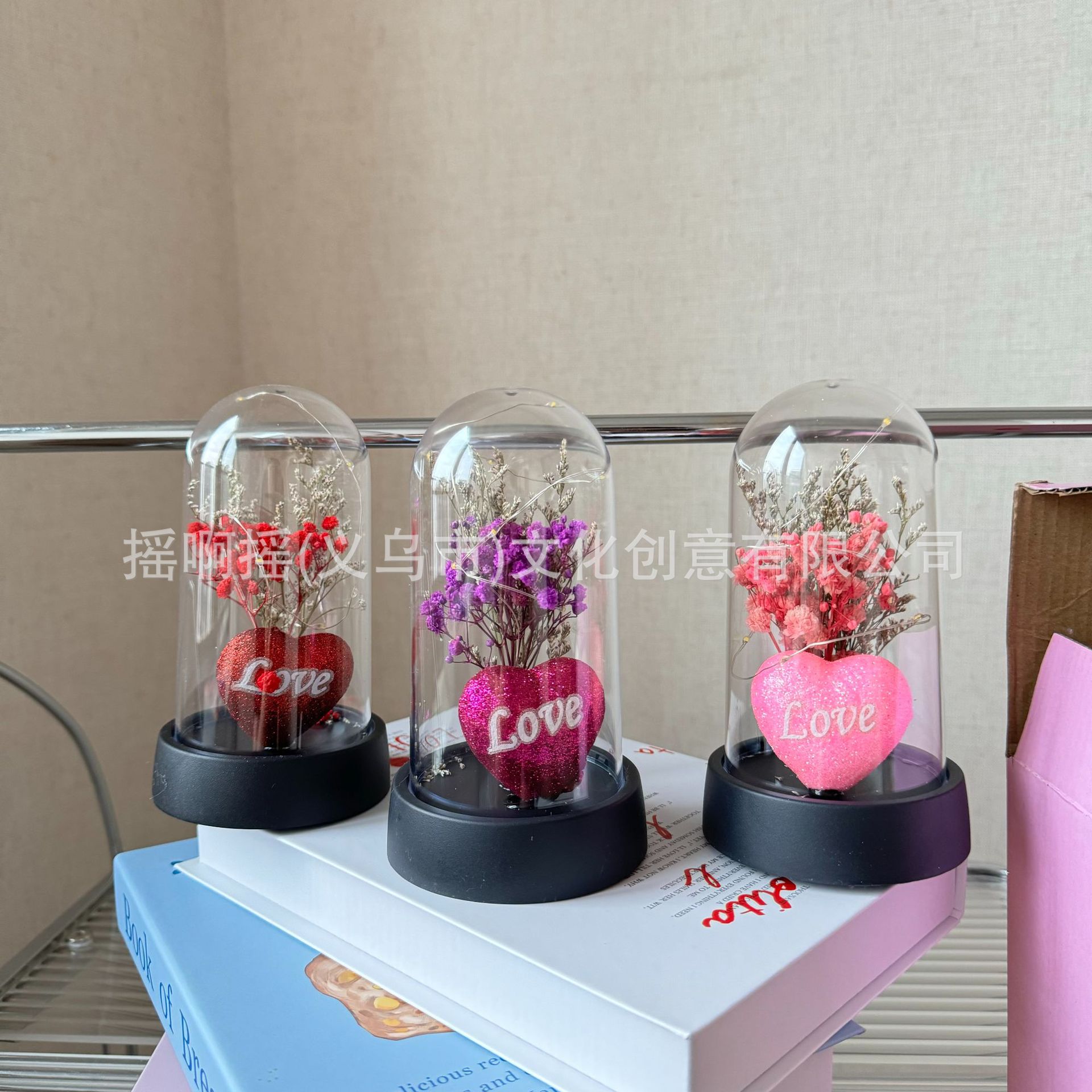 跨境玻璃罩永生花玫瑰花灯三八情人节创意摆件场景布置氛围装饰灯详情3