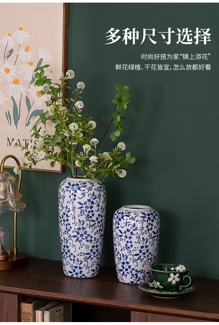 高级感新中式复古青花瓷陶瓷花瓶创意仿古水培客厅插花装饰品摆件详情8