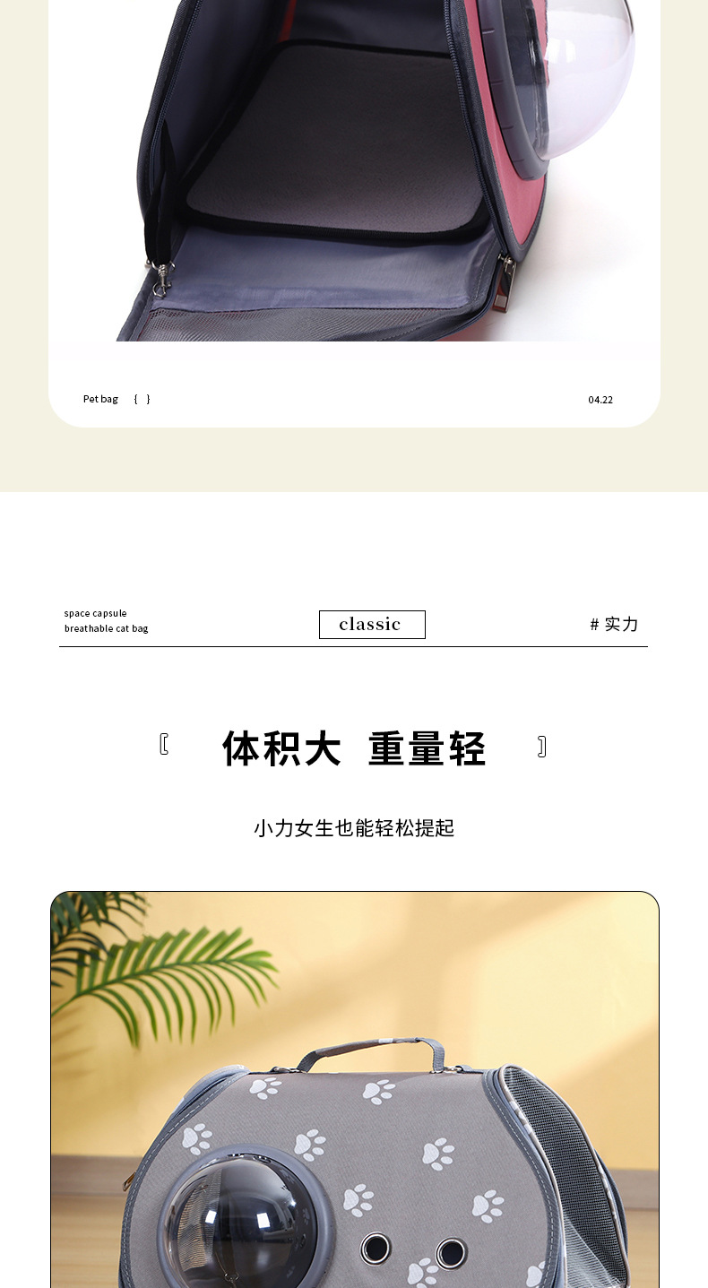 Rongka Pet Cross-border foldable breathable Cat Bag, portable crossbody and hand-held pet bag, Space Visible cat bag pic 4