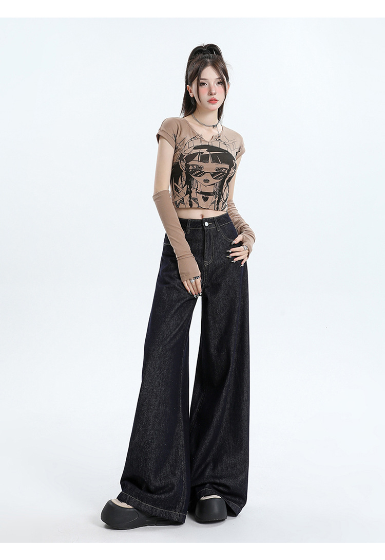 丹宁阔腿牛仔裤女2025年新款高腰美式复古慵懒宽松垂感拖地裤子详情11