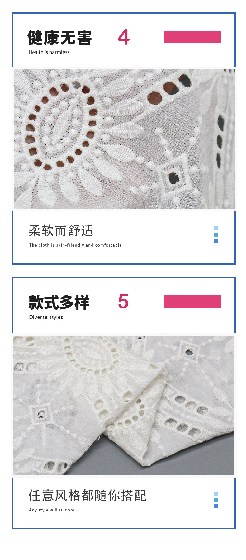 All-cotton embroidered fabric in stock, fashionable home textiles, children's wear, wedding gowns, evening gowns, halter straps, and lace fabric with hollowed-out patterns pic 3