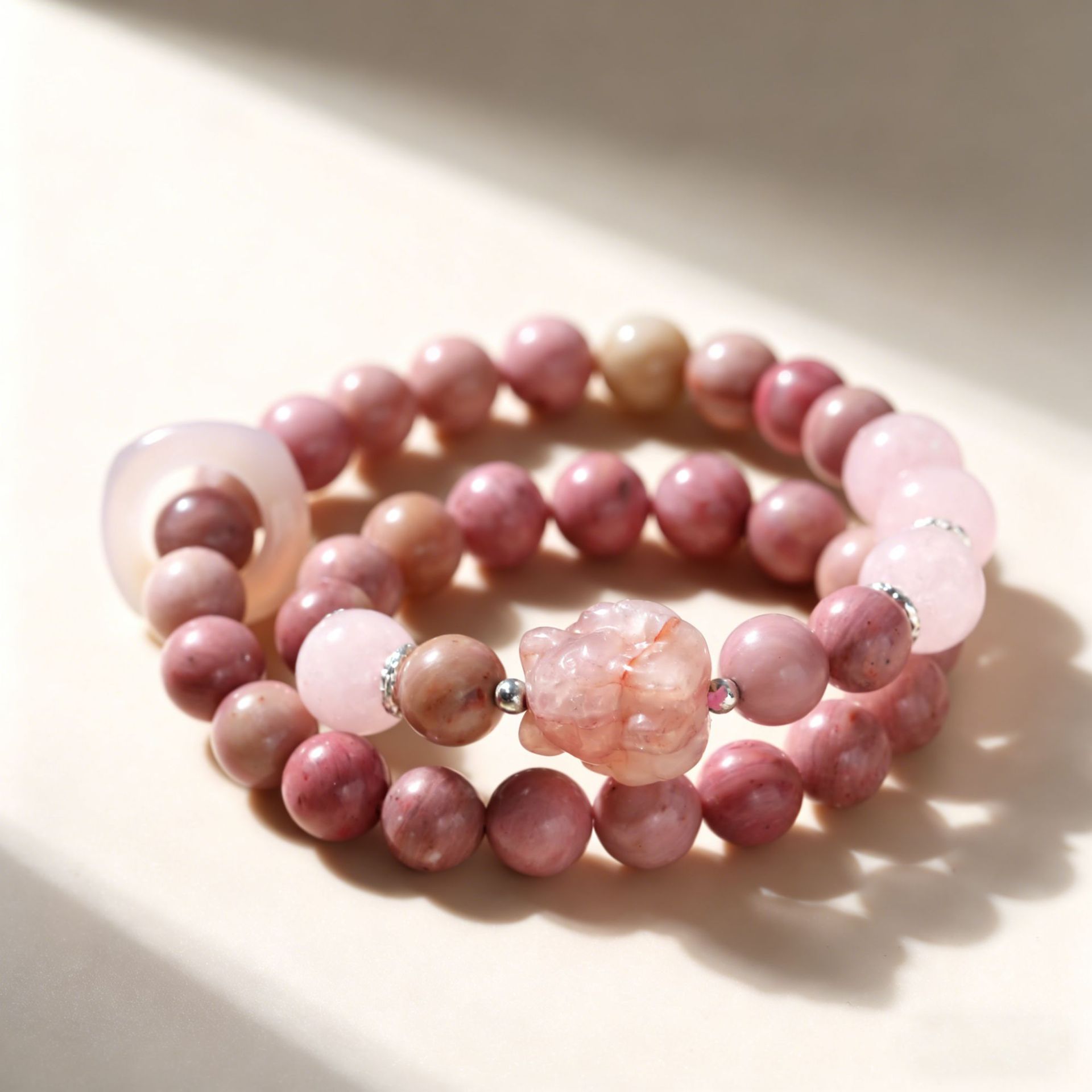 diy original design of natural rhodochrosite rose crystal double-loop bracelet, exquisite cultural and artistic style bestseller pic 6