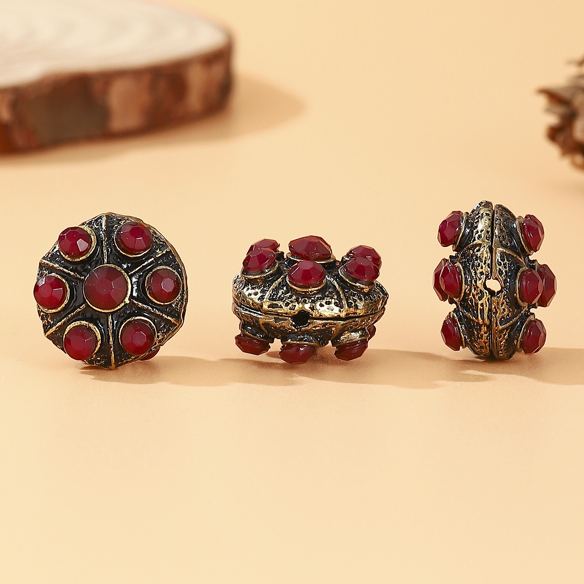 Tibetan-style Nepalese beads, loose beads, copper beads, back cloud inlay, retro ethnic style DIY jewelry accessories, spacer beads, bucket beads pic 11