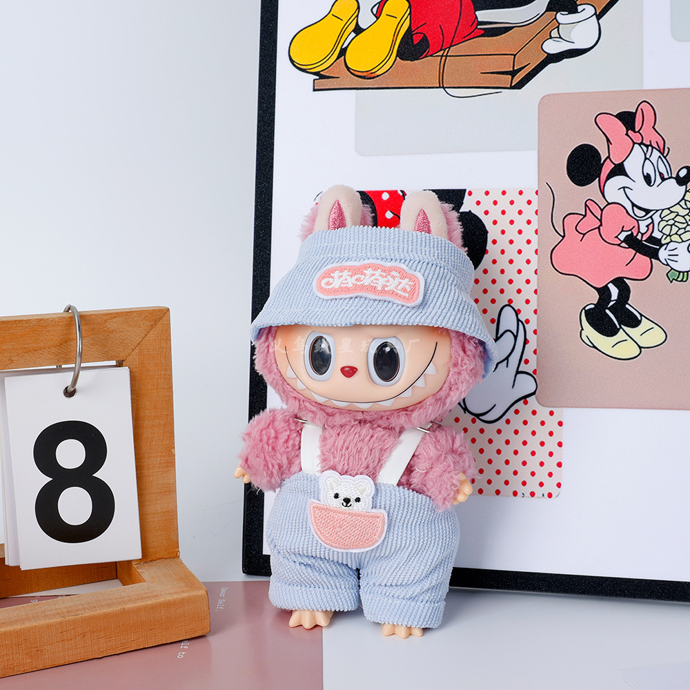 New labub baby clothes, cute hat, cartoon overalls, two-piece set, Mengqiqi KT cat doll for replacement pic 10