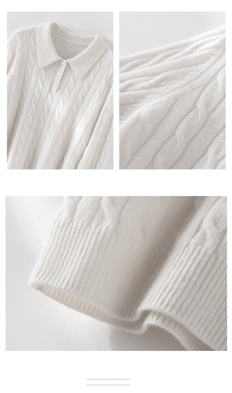 The new autumn and winter style lapel 100% wool cardigan with pit stripes and shell buckles is a versatile sweater for women pic 12