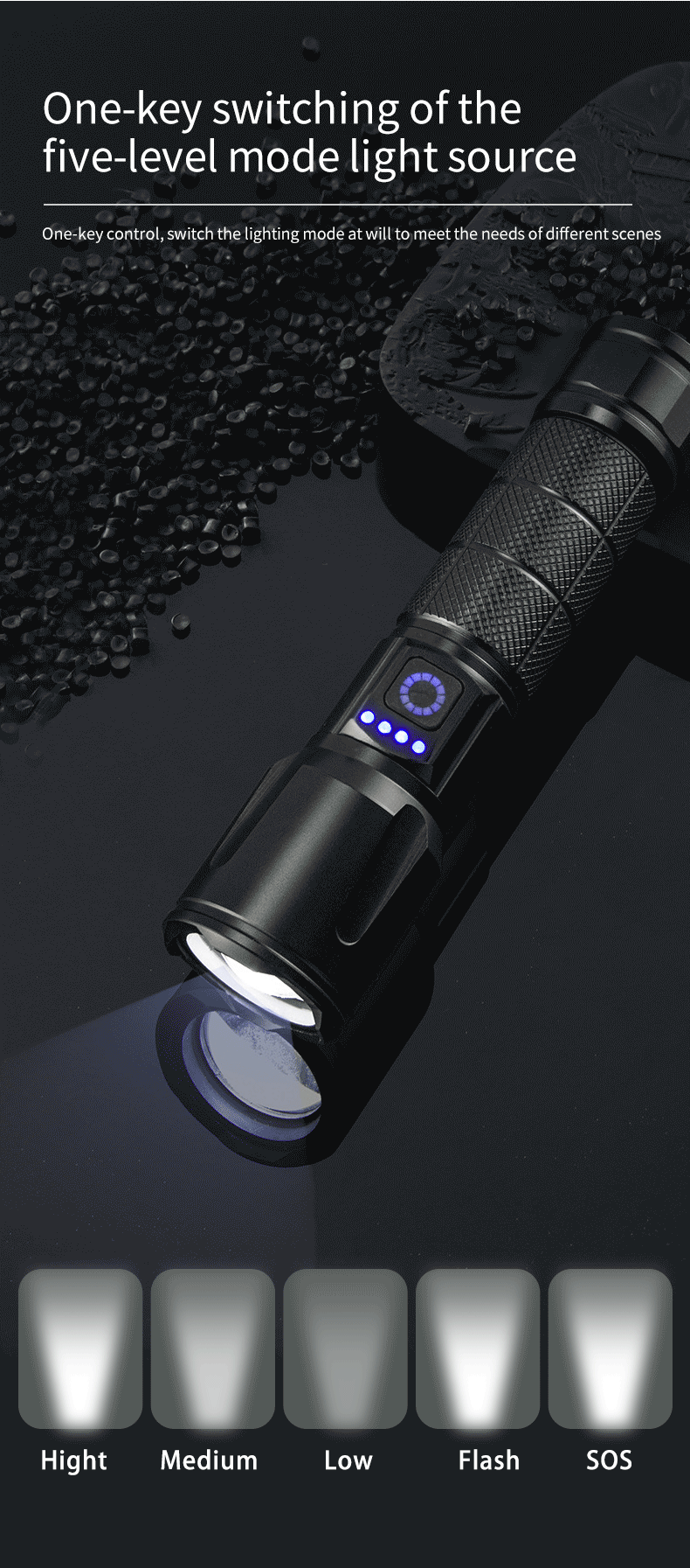 跨境抖音快手热卖工厂批发铝合金强光手电快充变焦远射激光手电筒详情7