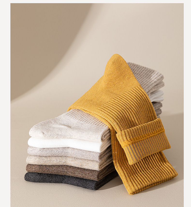 袜子纯棉女士秋冬季中筒无骨吸汗抗菌防臭白色长筒运动休闲袜批发详情8