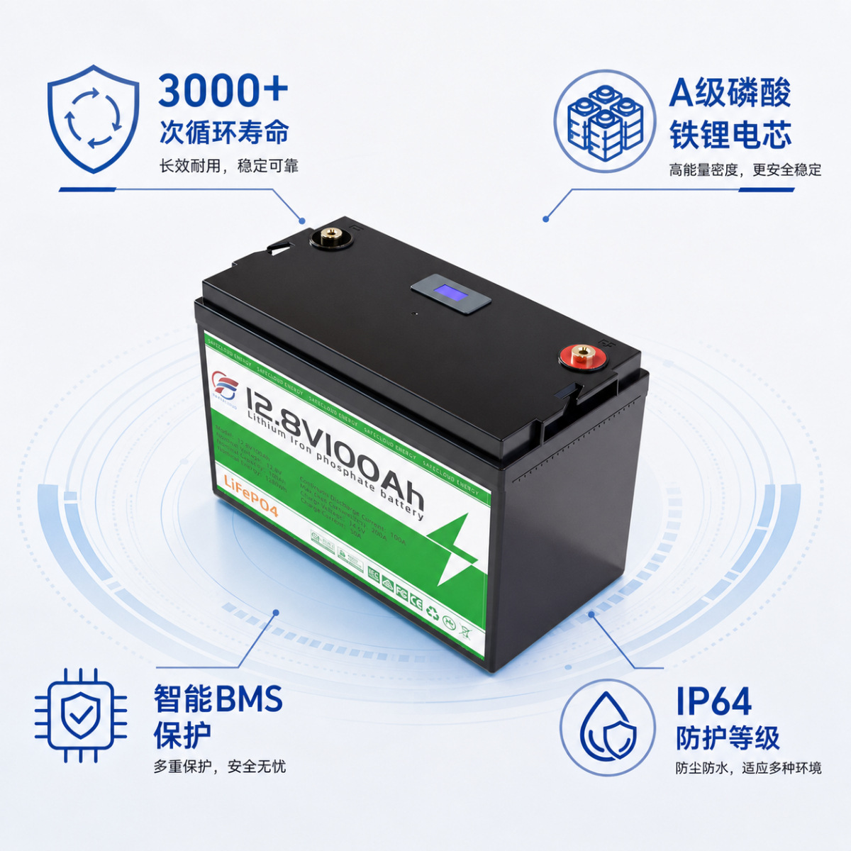 12V磷酸铁锂电池组12V100Ah 24V200Ah铅酸改锂电太阳能房车电池详情2