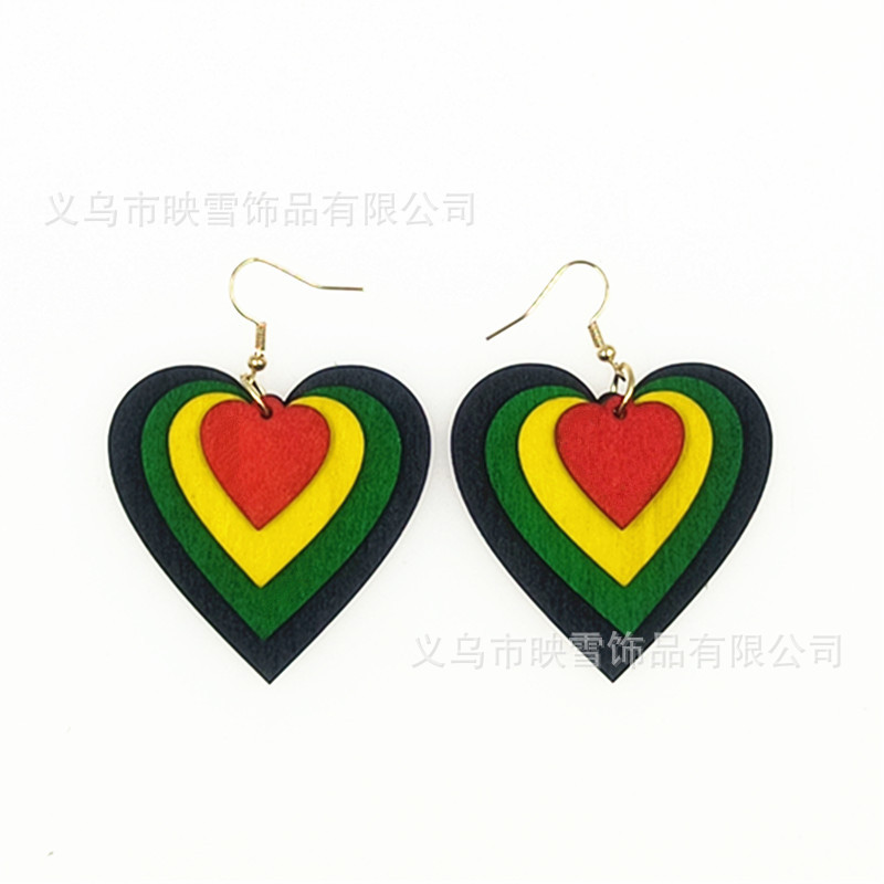 非洲亚马逊跨境多色耳环木片切割多层个性耳饰黑人历史月耳勾详情22