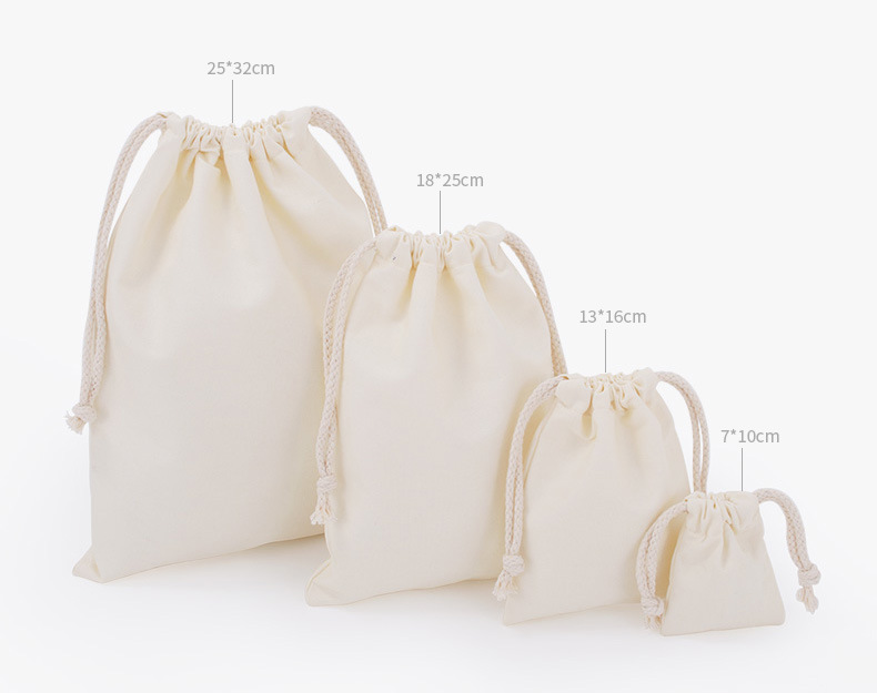 Wholesale and in-stock white drawstring cotton drawstring bags, blank eco-friendly gift packaging, storage canvas drawstring bags pic 10