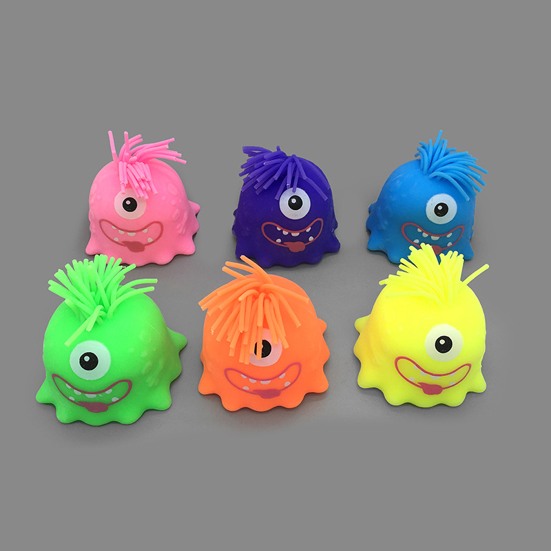 Cross-border Douyin Hair-pulling Monster Pinching Fun Toy TPR soft rubber stress-relieving toy Little Monster Head Hair Toy pic 2