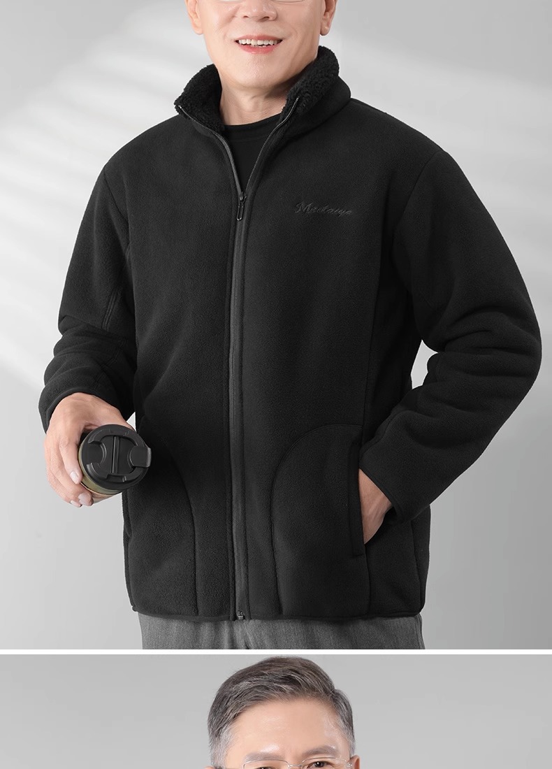 爸爸摇粒绒加厚外套冬季中老年男士上衣老人爷爷男装抓绒衣男冬装详情10