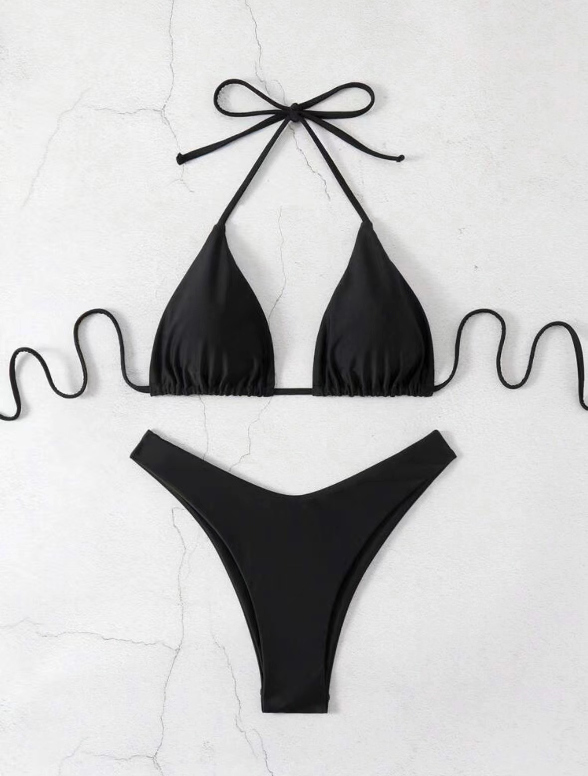 2026 New European and American strappy bikini swimsuit for women, solid color two-piece set, sexy split swimsuit cross-border pic 12
