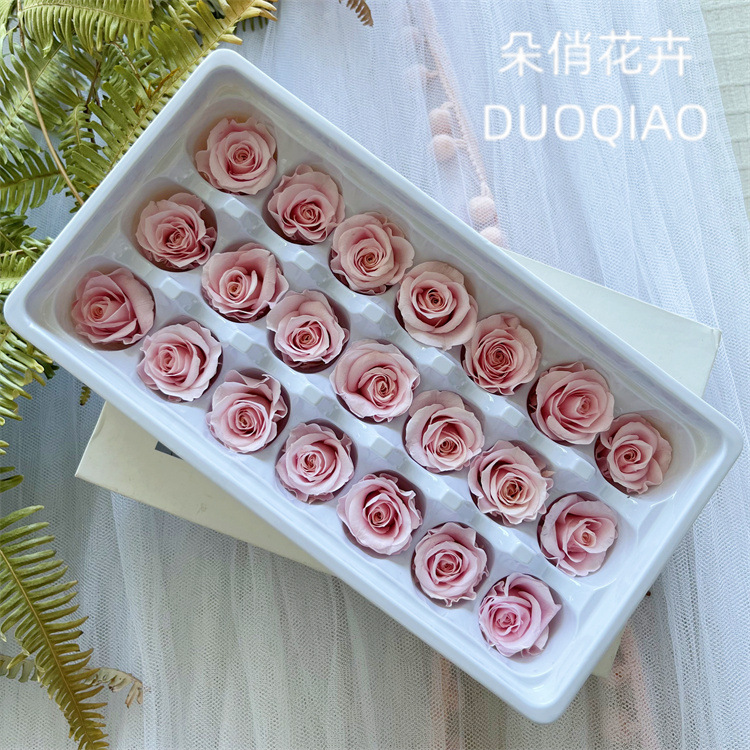 优质B级永生花玫瑰2-3CM玫瑰整盒 保鲜花diy材料包车挂花材20朵详情15