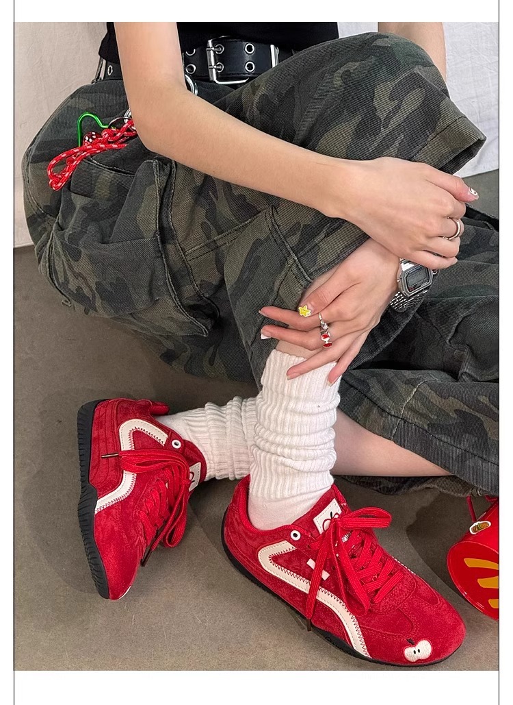 新款厚底增高红色苹果系带德训鞋复古时尚百搭阿甘运动休闲鞋女详情9