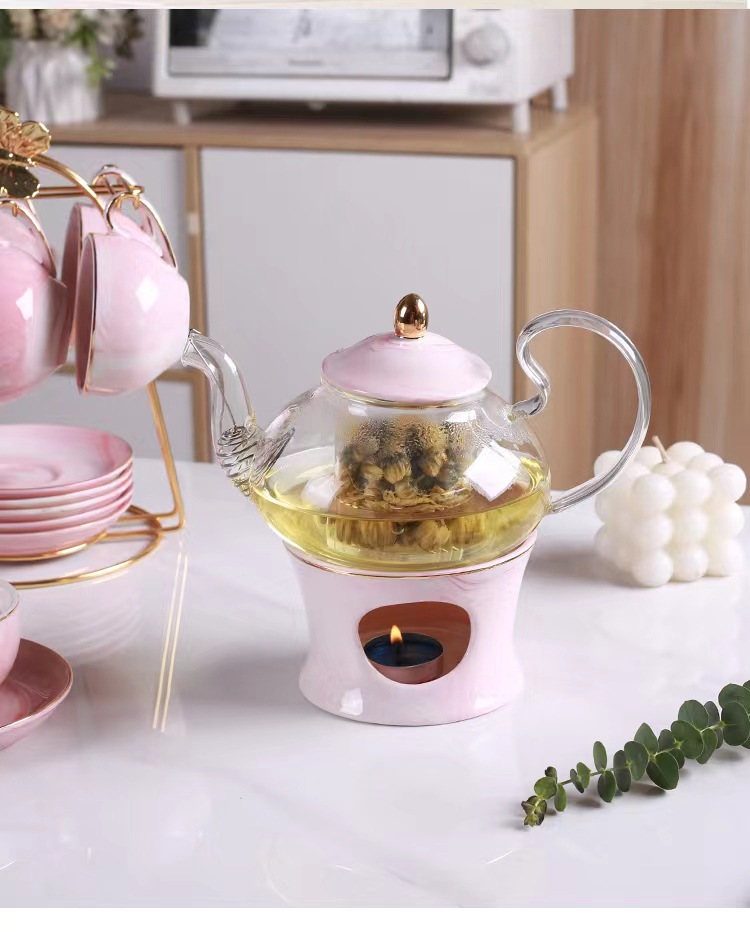 English flower teapot, candle heating, fruit teapot set, glass beauty salon teapot, ceramic afternoon tea cups pic 10