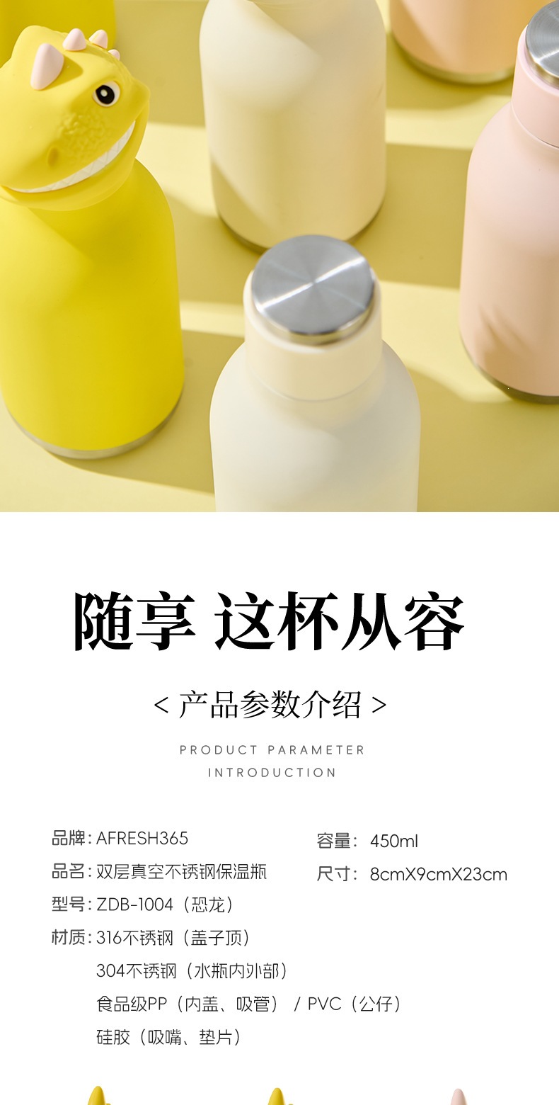 火爆跨境亚马硅胶霸王龙恐龙316不锈钢保温杯卡通动物头创意水杯详情13
