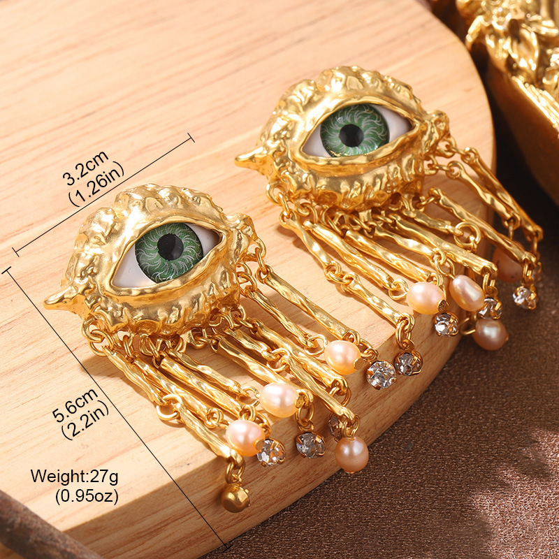 恶魔之眼珍珠夸张开口戒指莫奈花园油画系列流苏花卉珐琅耳环批发详情48