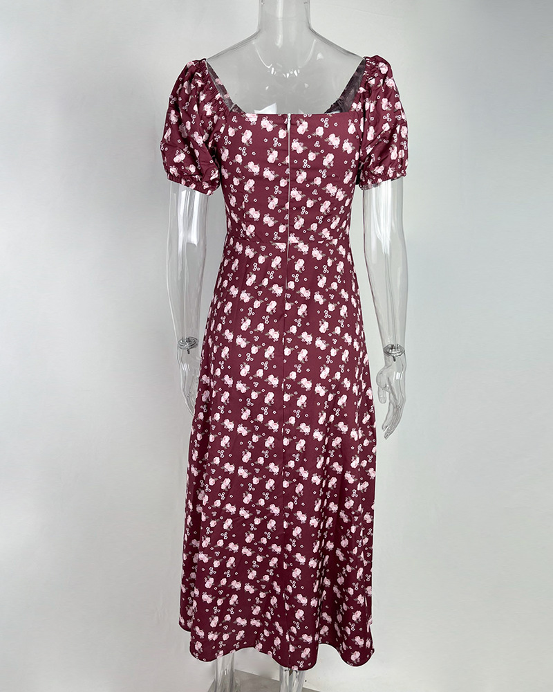 2025亚马逊独立站欧美女装新款碎花方领性感开叉大摆春季连衣裙女详情37