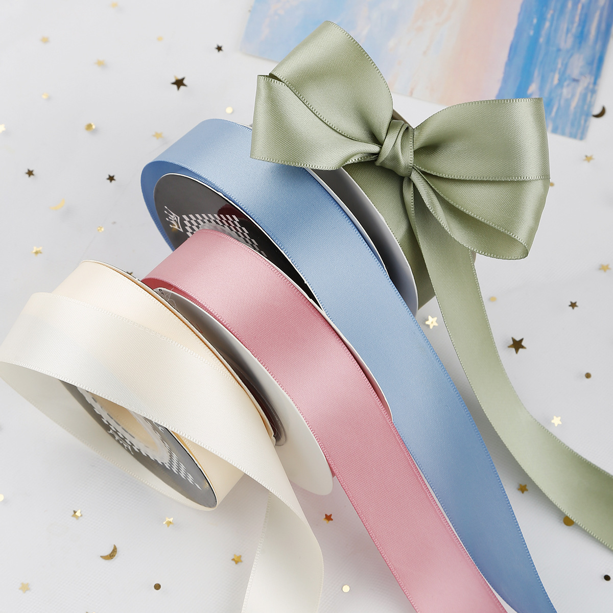 奈斯织带2.5cm双面加密丝带DIY涤纶缎带礼盒包装花束装饰蛋糕绶带服装配饰围巾丝巾防晒衣配件详情1