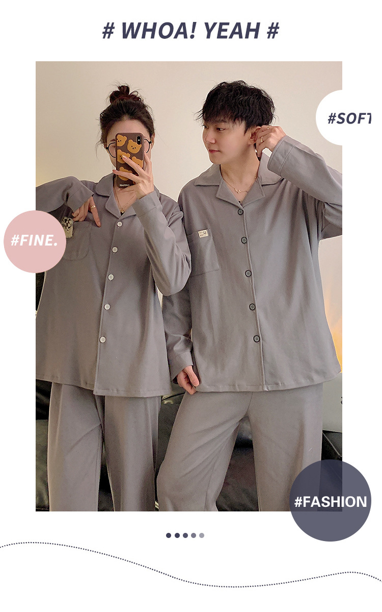 Couple pajamas for women in Spring/Autumn 2024: Long-sleeved shirts, long pants, solid-color cardigans for men. New home wear sets that can be worn outside pic 5