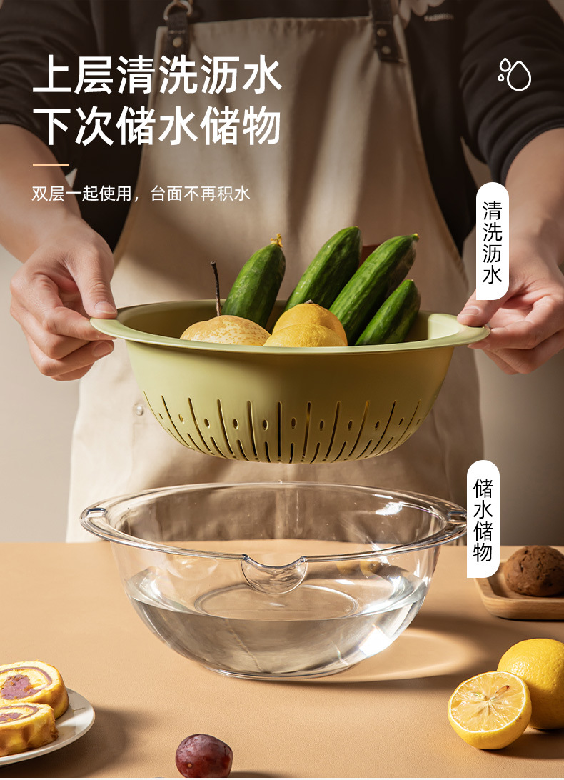 双层蔬菜洗菜盆沥水篮塑料水果盘滤水菜篓淘洗菜篮子双层核心热词详情4