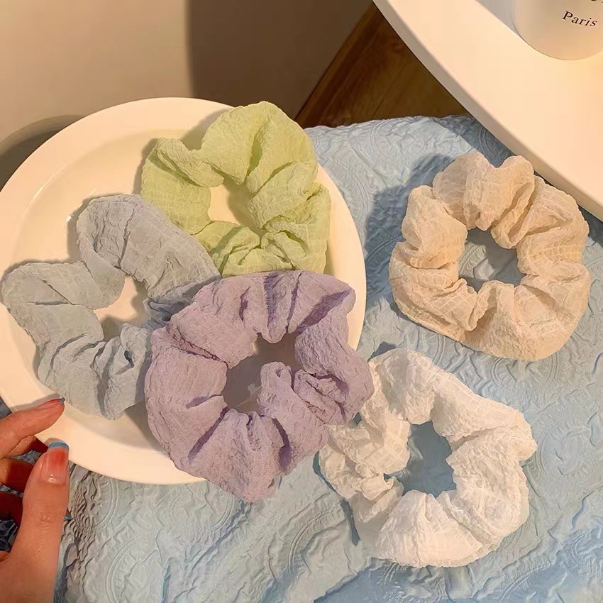 新款纯色泡泡皱柔软大肠发圈韩版简约褶皱复古网红百搭肥肠圈女详情32