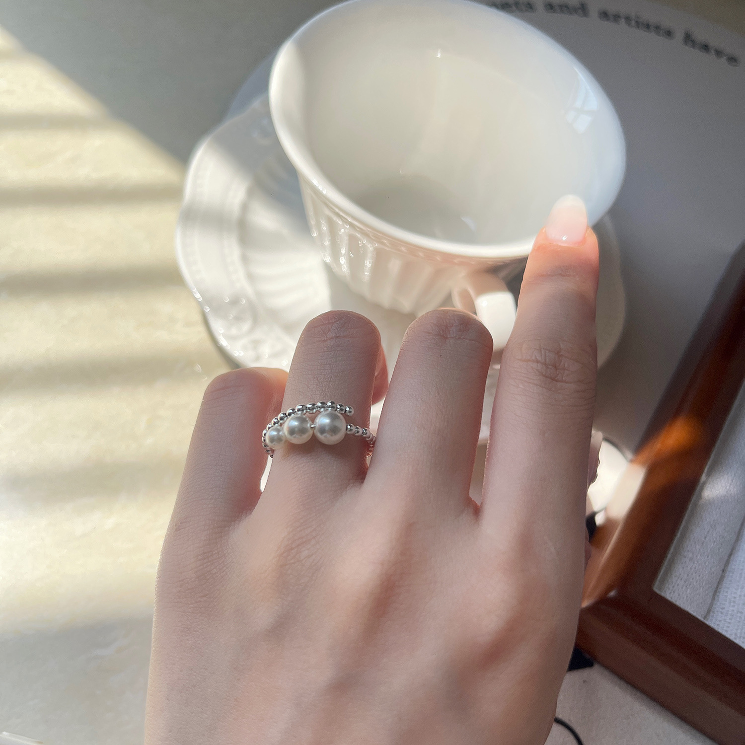 S925 plata esterlina austria shi jia perla anillo para mujeres exquisito diseño de nicho apertura de alto nivel sentido ligero perlas de plata de lujo pic 1