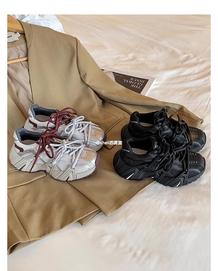 【sheii苏茵茵】长高6cm~秋冬复古鸳鸯带厚底休闲老爹鞋女运动鞋详情9