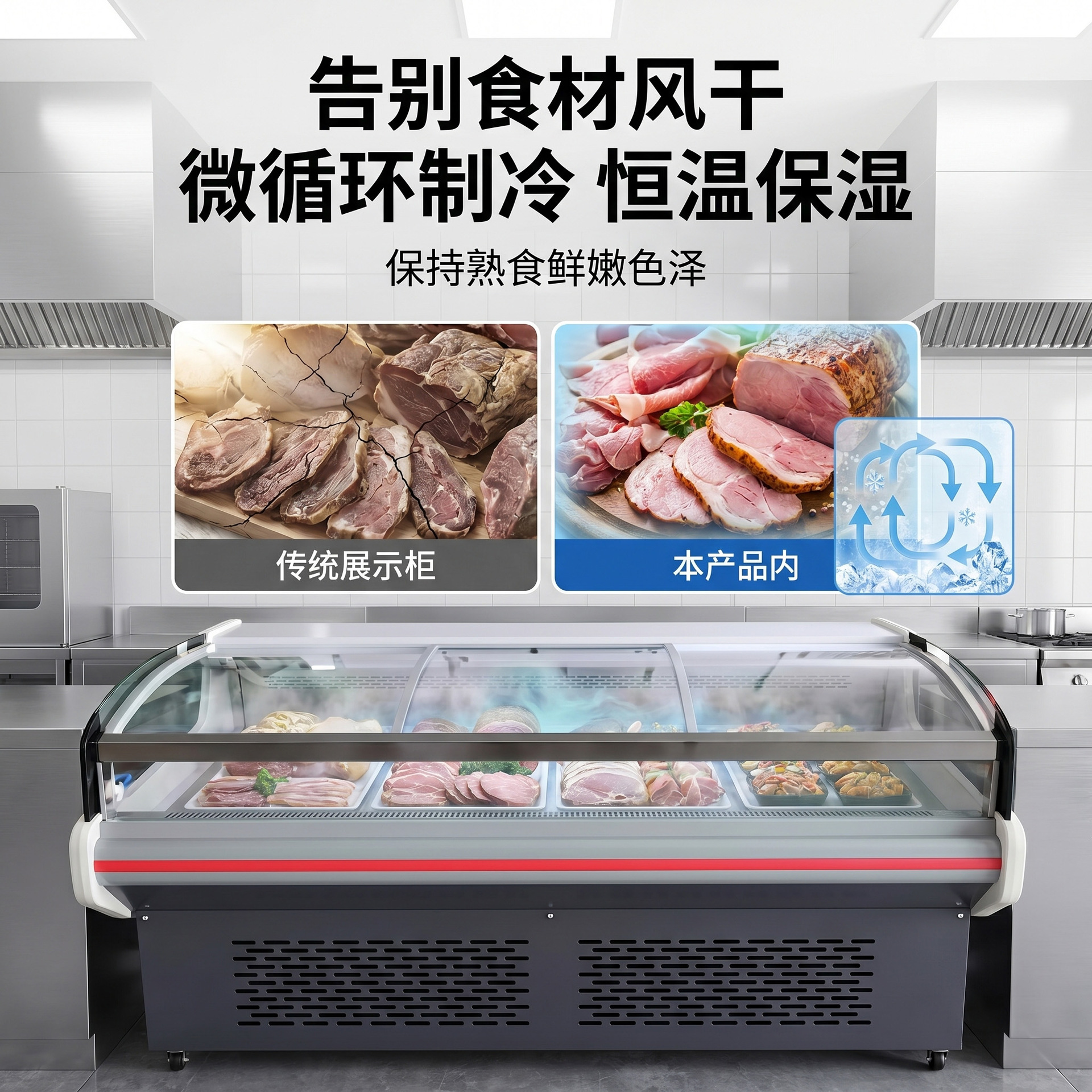 Commercial cooked food preservation cabinets, refrigerated display cabinets for fresh produce, cold dish cabinets for marinated food, and air-cooled cabinets for supermarket vegetables and fruits pic 6