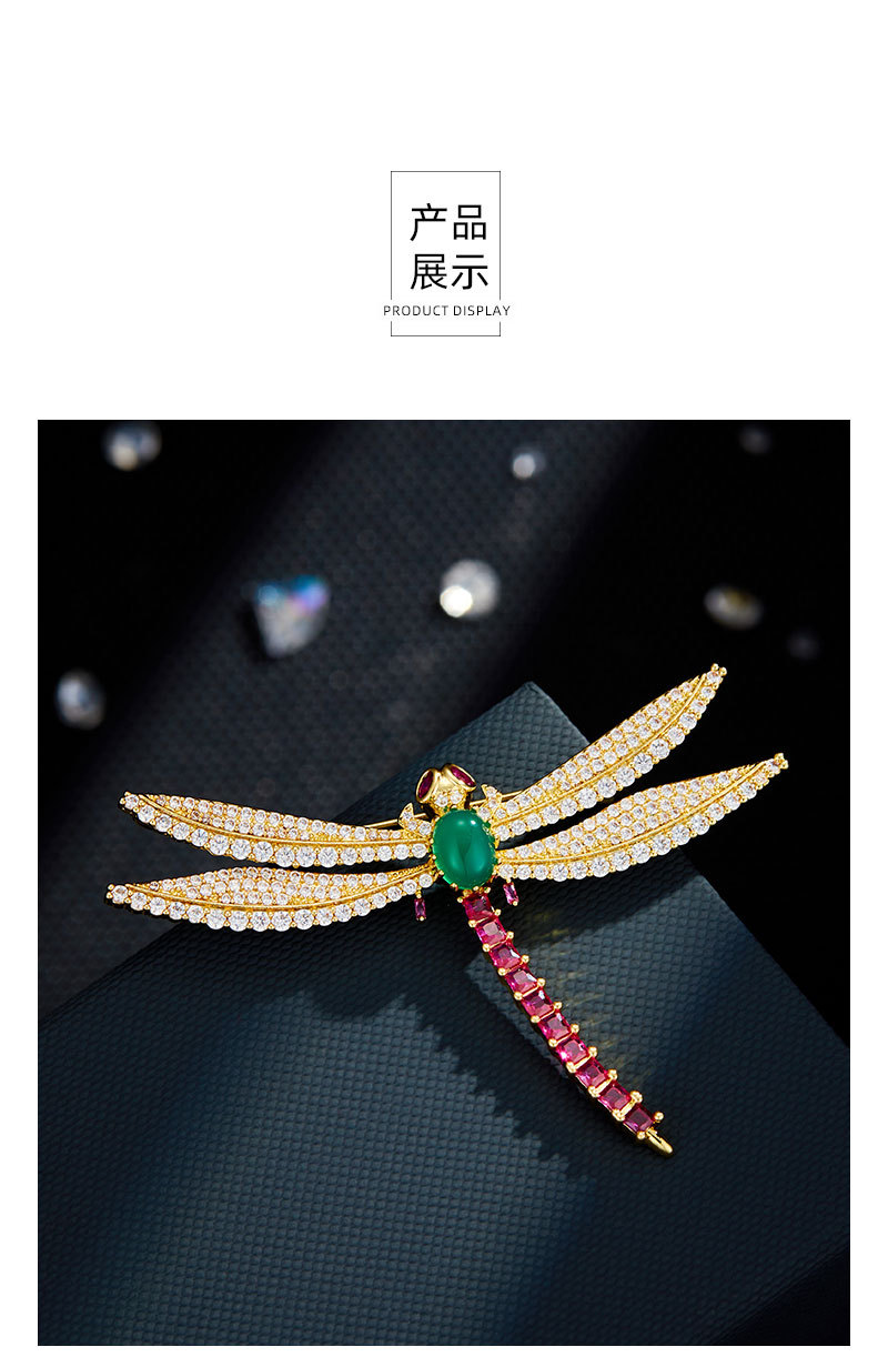 轻奢灵动绿玉髓蜻蜓胸针铜合金微镶锆石高级感衣饰别针新爆款胸花详情17