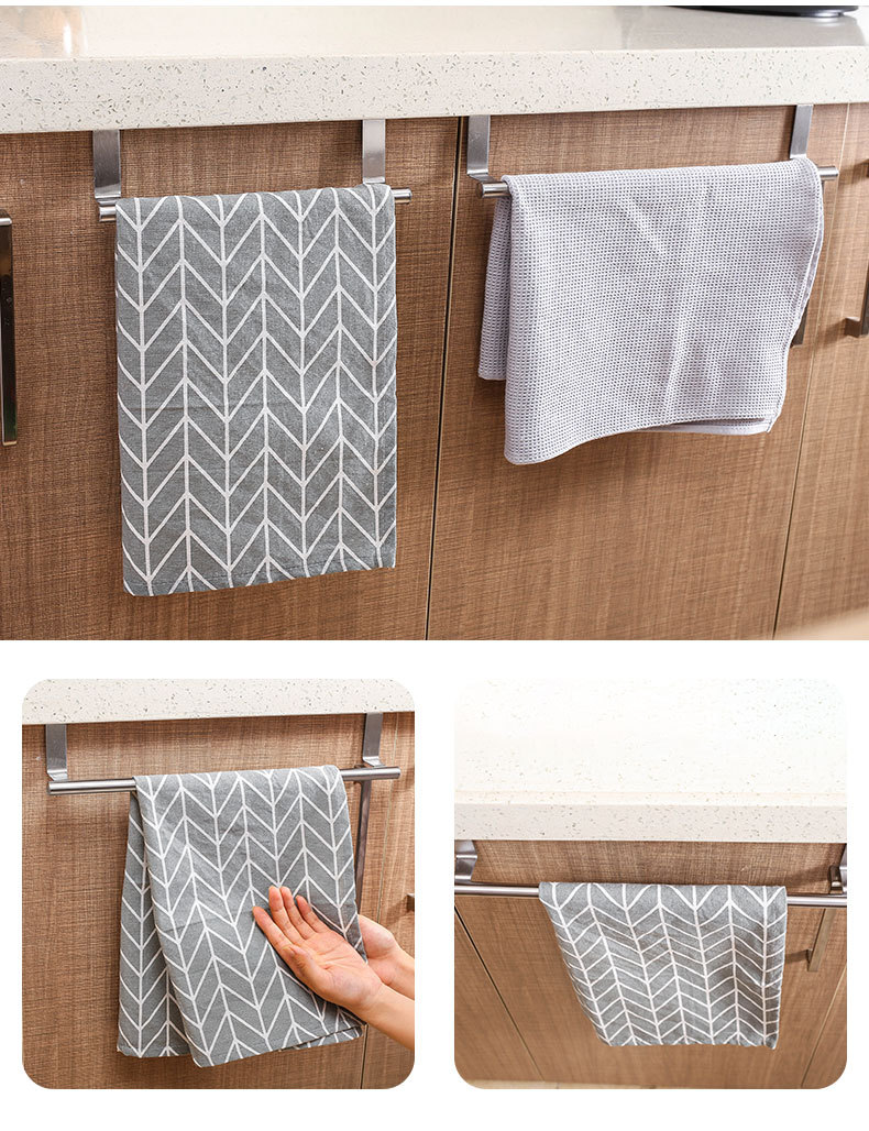 厂家不锈钢单杆双层毛巾架厨房浴室免打孔毛巾挂杆橱柜门背式挂架详情19