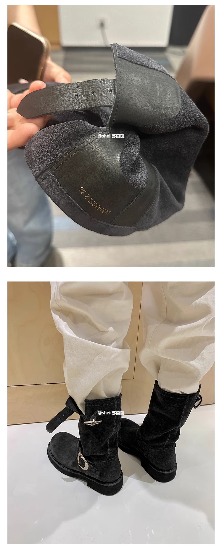 sheii苏茵茵同款！沙丘~超软糯厚底机车扣带短靴女马丁靴堆堆靴详情12