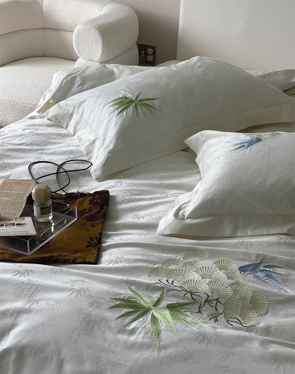New Chinese style, 100-piece double-strand Australian cotton jacquard four-piece set, pure cotton embroidered quilt cover, model room bedding pic 10