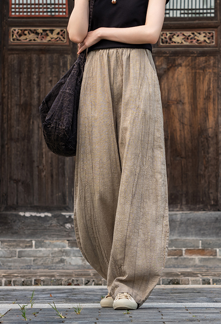 国潮-苎麻扎染做旧休闲长裤25新款棉麻女装中式禅修打坐裤女棉麻灯笼裤详情6