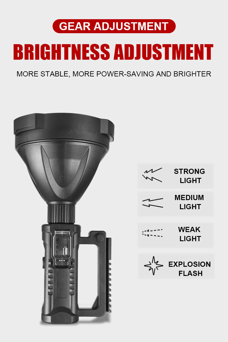 The new cross-border P70 high-intensity searchlight, USB charging emergency light, outdoor waterproof large light cup, LED portable light pic 5
