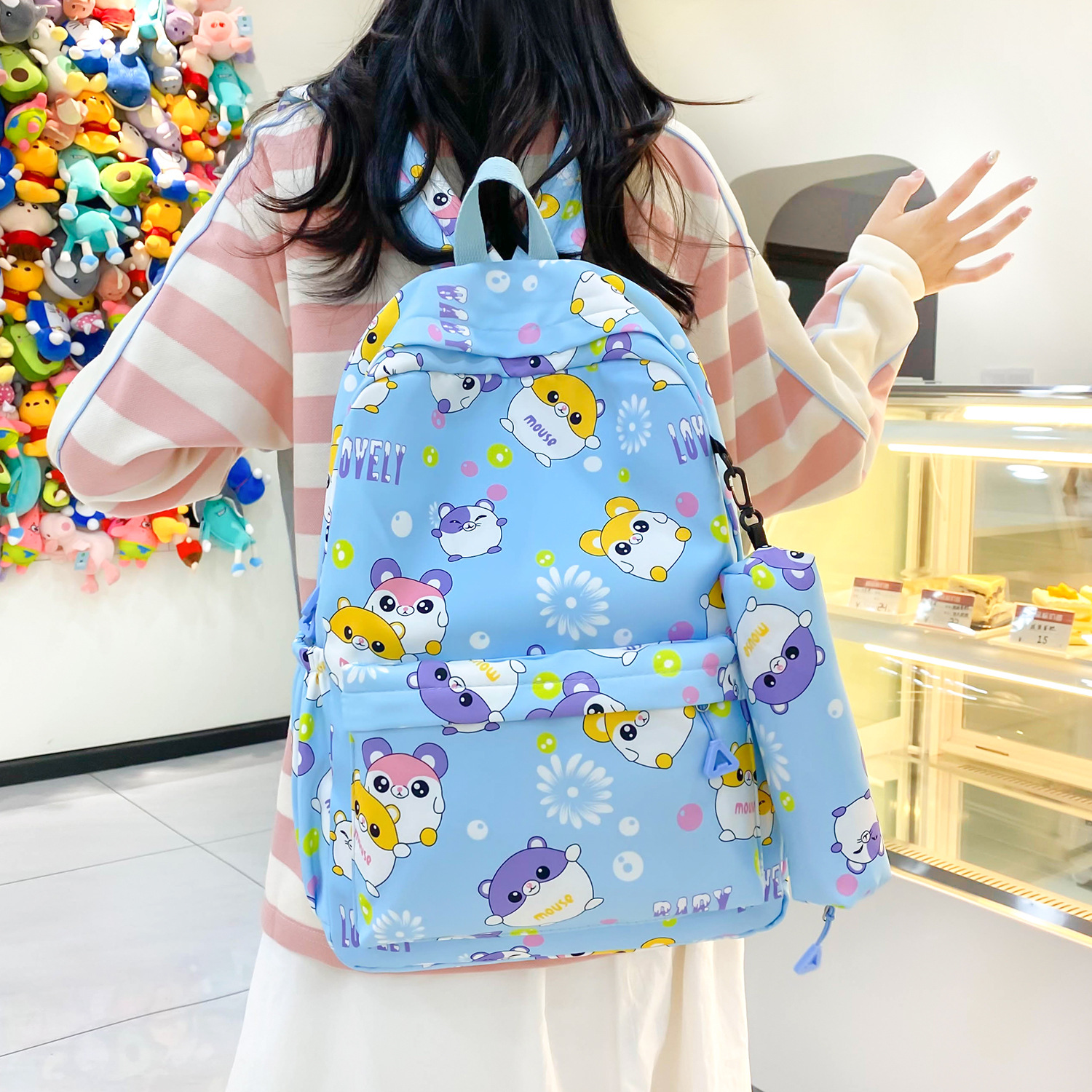 Wholesale escuela primaria primaria y secundaria estudiantes impresos espalda doble bolsa de las mujeres bolsa de la pluma de los hombres bolsa de manga color sólido bolsa de la escuela de gran capacidad pic 31