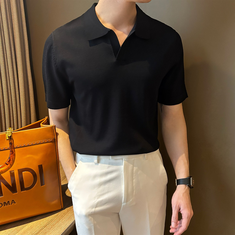 轻熟风Polo衫男短袖夏季薄款冰丝t恤男士针织半袖打底衫韩版潮流详情8