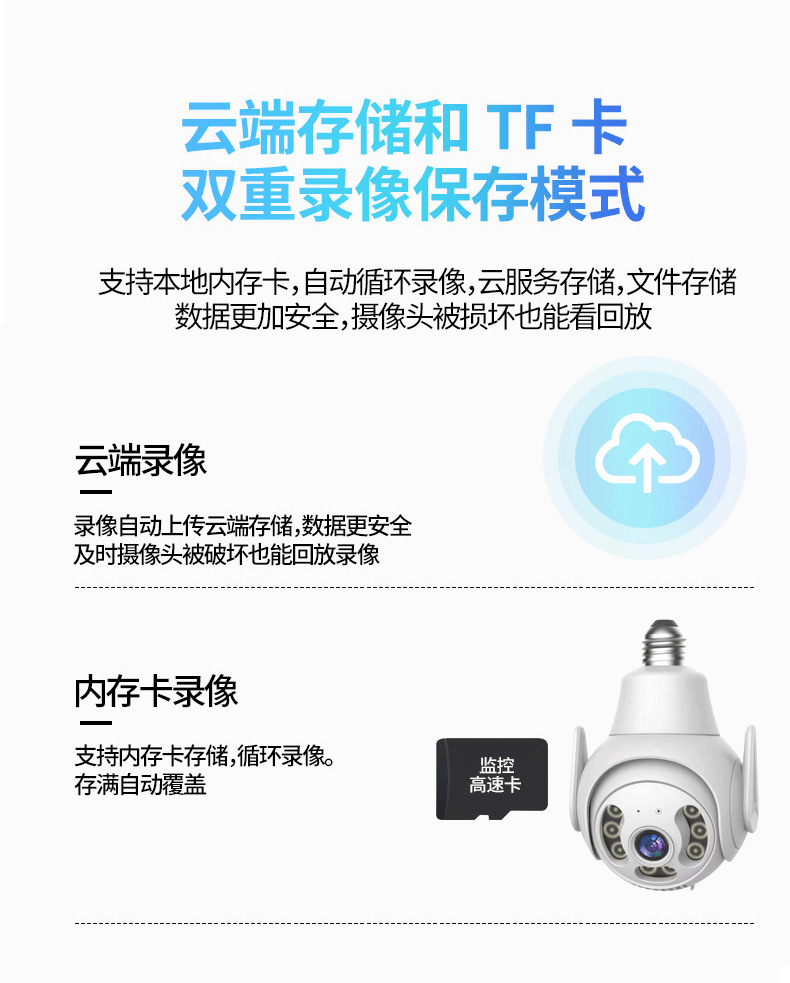 New lamp head type indoor camera, wireless day and night full-color 360-degree rotating high-definition monitoring home camera pic 8