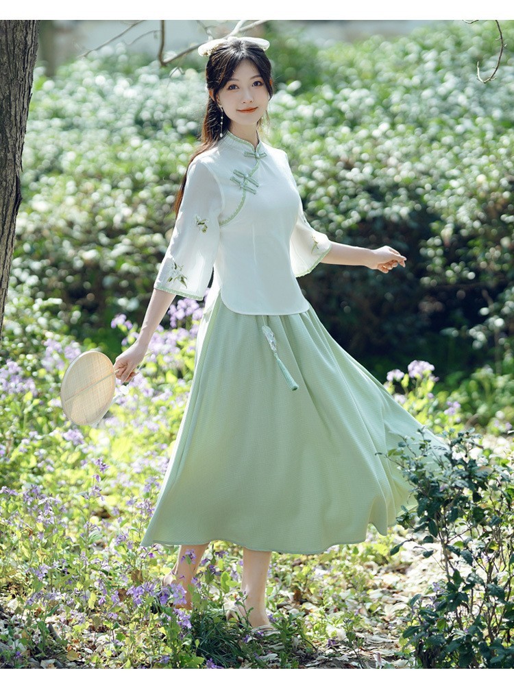 国潮国潮民国风夏季女修身旗袍上衣薄款汉元素汉服套装文艺气质唐装茶艺服国潮详情16