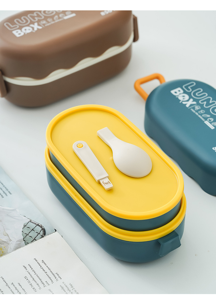 European-style plastic double-layer bento box, microwave oven lunch box, Japanese cartoon with tableware, office worker and student meals pic 9