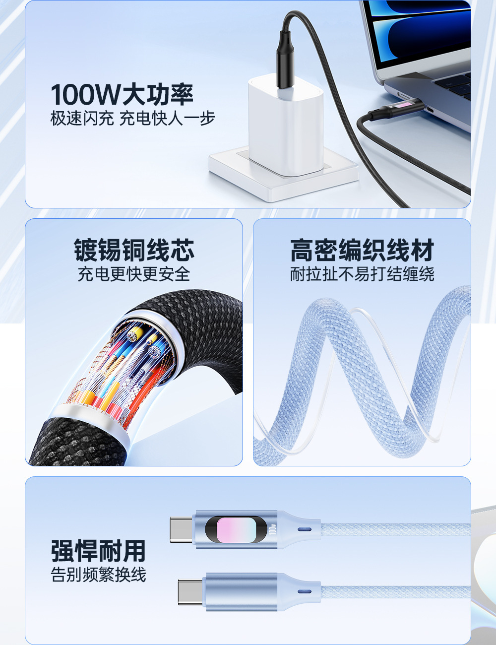 锌合金炫彩发光数显编织数据线适用苹果1516华为小米荣耀快充线详情6