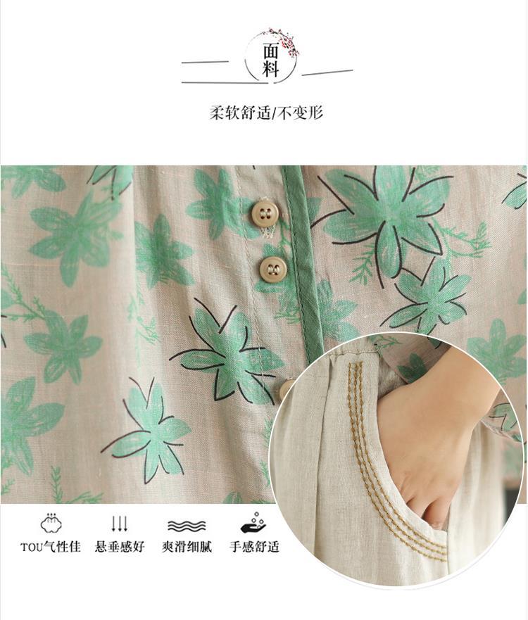 中老年妈妈装衬衫棉麻韩版大码复古民族风两件套夏装苎麻套装女装详情7