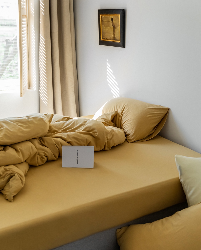 ins Japanese-style solid color all-cotton knitted cotton four-piece set, skin-friendly nude sleeping plain double-layer Indian cotton bed sheet pic 146