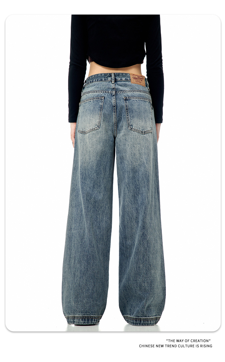 11KN American retro blue straight-leg jeans for both men and women, loose and versatile, trendy and simple, cleanfit casual wide-leg pants pic 13