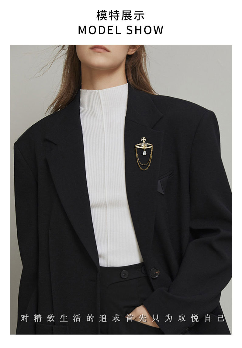 Western Queen Saturn tassel brooch, French Star pearl pin, niche and high-end style, brooch, commemorative gift decoration pic 15