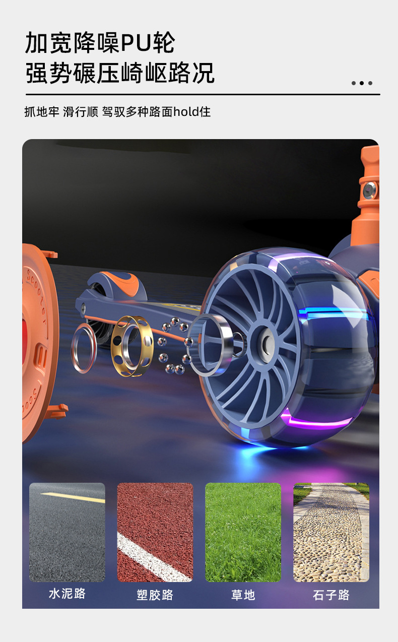 儿童滑板车2-8岁男女溜溜车宝宝带座椅三合一小孩可坐滑行车批发详情5